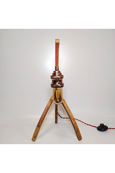 Retro Vitrini El Yapımı Doğal Ahşap Lamba Mini Olta Model-01.