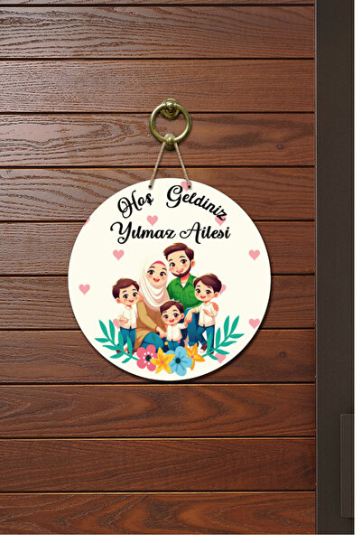 royalmoni Kapı Süsü Çiçekli Geniş Aile Tablosu Hoş Geldiniz Yazılı Ahşap Baskı Kişiye Özel Tasarım