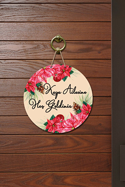 royalmoni Kapı Süsü Kaya Ailesin Hoş Geldiniz Ahşap Baskı Kişiye Özel Tasarım