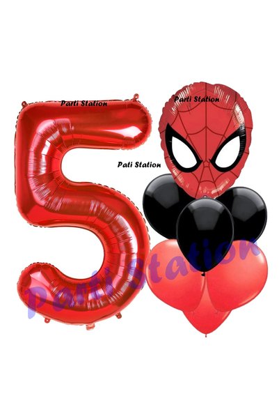 Parti Station 5 Year Old Spiderman - Red Figure Balloon and Spiderman Ball Bi...