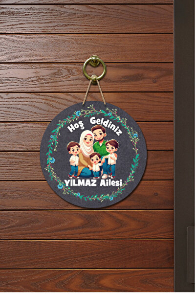 royalmoni Kapı Süsü Hoş Gedliniz Yazılı Geniş Aile Ahşap Baskı Kişiye Özel Ta...