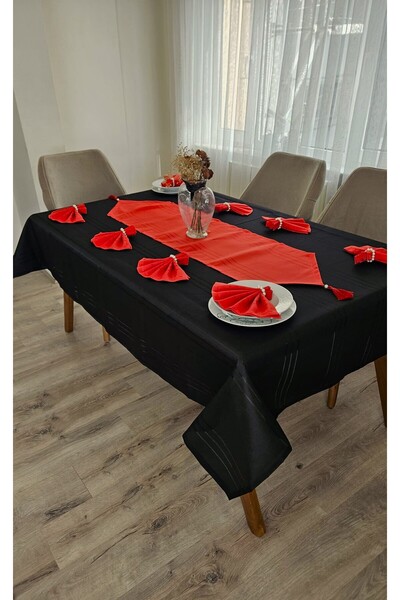 ZESA HOME Τραπεζομάντηλο Colber Stripe Λεπτομερές (Μαύρο-Κόκκινο) 26 Τεμάχια ...