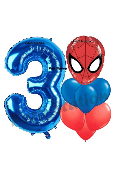 Parti Station Örümcek Adam 3 Yaş Balon ve Lacivert Rakam Balon Doğum Günü Par...