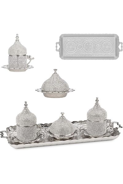 KT HOME Coffee Set Coffee Cup 2 Person Stoned Set Turkish Coffee Cup Ottoman Style Cup with Zamak Stones
