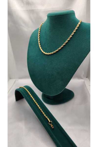 Aksesuar Gold Color Twisted Necklace Bracelet Set Steel Necklace Unalterable ...