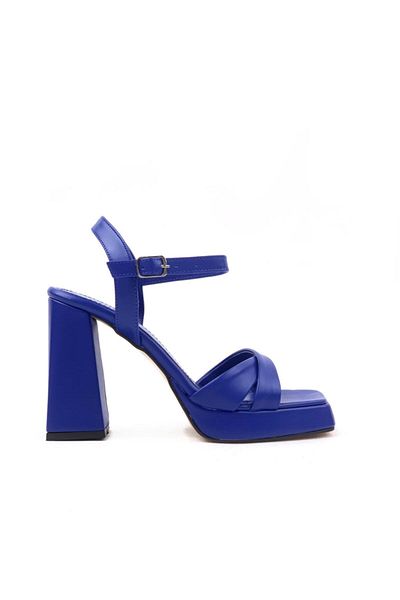 bescobel Women's Rosde Blue Single Platform High Heel Cross Strap Shoes Sandals
