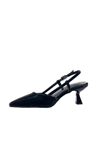 bescobel Women's Sedja Black Silk Material Open Back Almond Heel Shoes 5.5 Cm 002