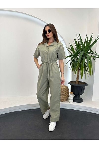 Elif Özbey Butik Ολόσωμη φόρμα με κορδόνι χακί μέσης