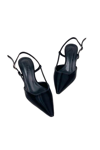 bescobel Women's Sedja Black Silk Material Open Back Almond Heel Shoes 5.5 Cm 002
