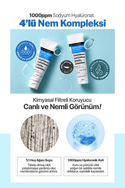 DERMA FACTORY Su Bazlı Nemlendirici Güneş Kremi Derma Factory Fresh Aqua Sun Cream SPF 50+ PA++++