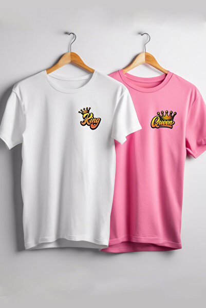 Vordevia Kralj Kraljica Štampano Bela Ružičasta Oversize kroj Kombinacija Lju...