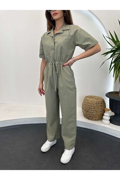 Elif Özbey Butik Ολόσωμη φόρμα με κορδόνι χακί μέσης