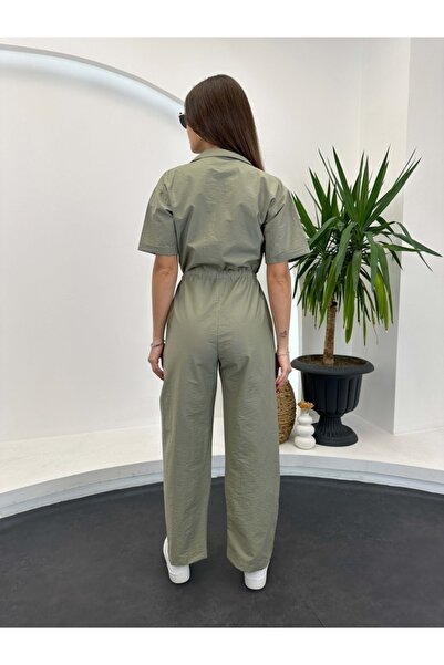 Elif Özbey Butik Haki Belden Büzgülü Tulum