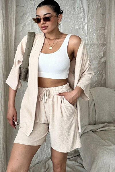 MODERNİZE Női, laza szabású kimonó alsó rövidnadrág felső nyári szett