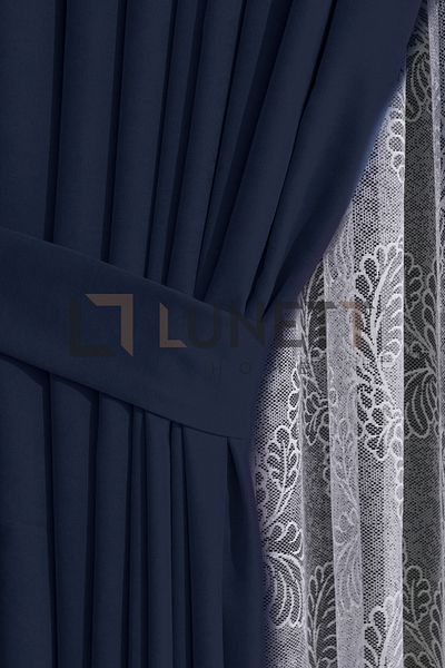 LUNETT HOME Ready to Use Dark Navy Blue Pleatless Extra-forced Flat Planting Background Curtain Single Wing 9241