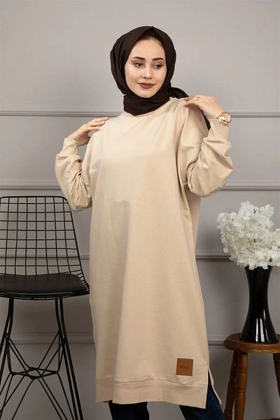 Soul SOULWomen's Below the Knee Long Sleeve Elastic BEIGE Tunic / sweat 30645