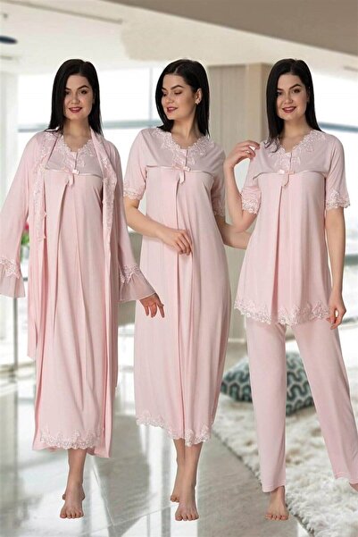 Generic Brand Cotton Lace Women's Maternity Pajamas and Dressing Gown Set - N...