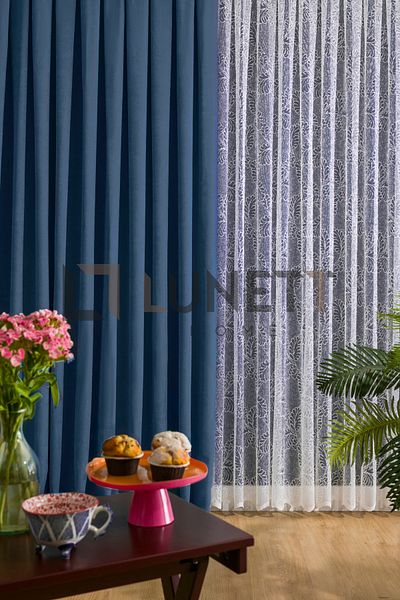LUNETT HOME Ready to Use Parliament Blue Sparse Pleated 1x2 Background Curtain Single Wing 9242