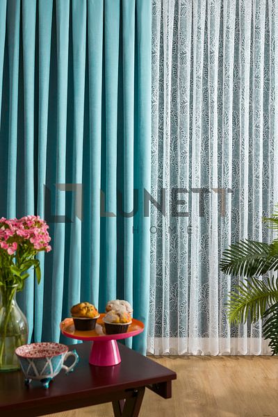 LUNETT HOME READY TO USE TURQUOISE COLOR PLEATLESS EXTRAFORCED FLAT SEWING PHONE CURTAIN SINGLE WING 9199