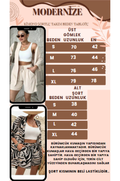 MODERNİZE Women's Relaxed Fit Kimono Bottom Long Top Summer Set
