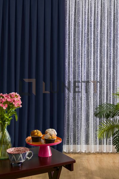 LUNETT HOME Ready to Use Dark Navy Blue Pleatless Extra-forced Flat Planting Background Curtain Single Wing 9241
