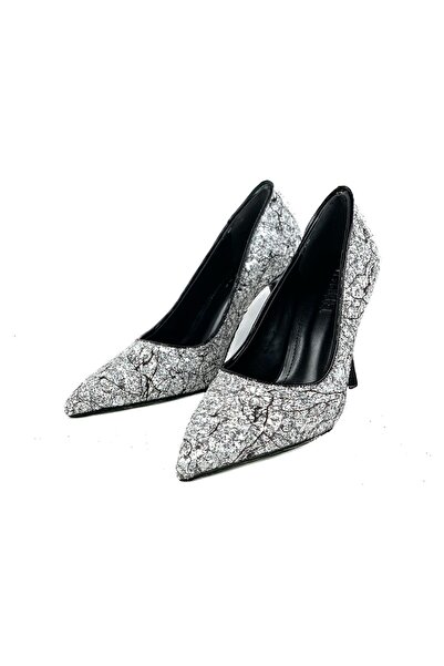 bescobel Kadın Sinra Siyah Taş Kaplama Abiye Stiletto  10 Cm Topuk 2268