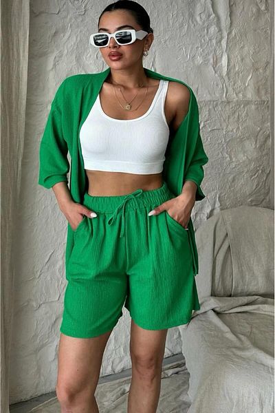 MODERNİZE Women's Relaxed Fit Kimono Bottom Top with Shorts Summer Suit
