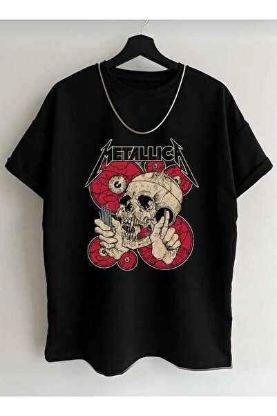 Elvino Μπλουζάκι με άνετη εφαρμογή Unisex με στάμπα Metallıca