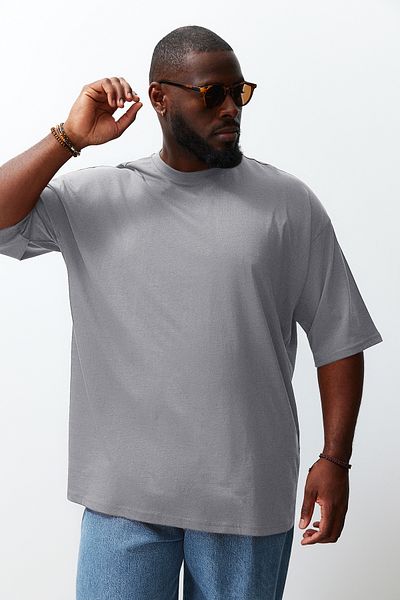Trendyol Collection Gray Oversize Large Size Cotton T-Shirt - Tmnss23Ts00139