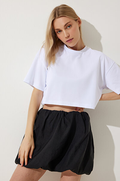 Happiness İstanbul Dámské bílé 100% bavlněné oversize pletené tričko BP00164