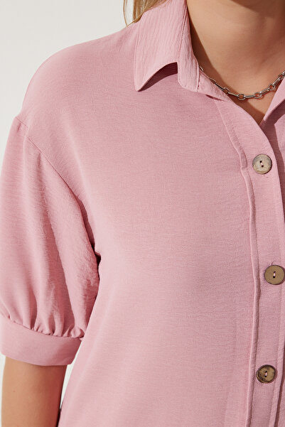 Happiness İstanbul Γυναικείο λινό πουκάμισο Ayrobin με ροζ μπαλόνι DD01321