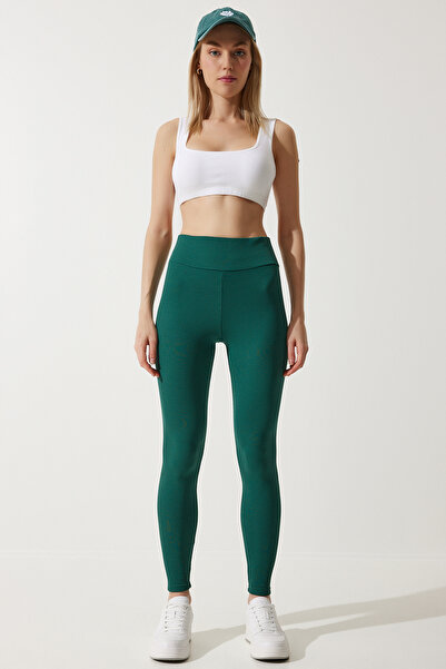 Happiness İstanbul Női zöld, magas derekú, bordás kötött harisnyanadrág ZV00208