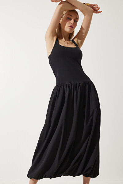 Happiness İstanbul Dámské černé balonové midi šaty UB00276