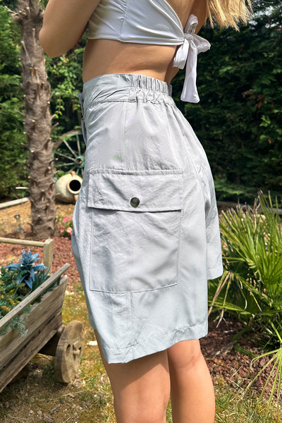 Trend Alaçatı Stili Women's Gray Cargo Pocket Pleated Detailed Skirt ALC-X12115