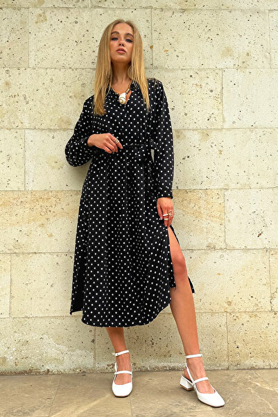 Trend Alaçatı Stili Γυναικείο πουκάμισο με μαύρο πουά σχέδιο ALC-X6247