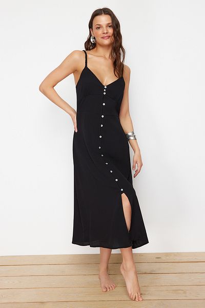 Trendyol Collection Rochie de plajă țesută Midi neagră TBESS24EL00153