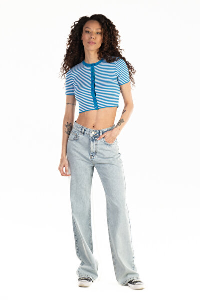 Novita Hellblaue Jeans mit weitem Bein für Damen NOV24JE0003