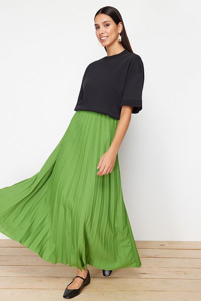 Trendyol Modest Zöld kötött rakott hosszú szoknya - TCTSS24EE00005
