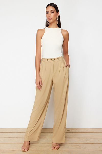 Trendyol Collection Норкові плетені штани прямого крою з поясом TWOSS24PL00023