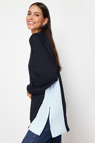 Trendyol Modest Navy Blue Oversize Knitted Tunic - Woven Piece, TCTSS23UK00092