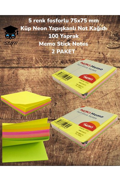 SEYFİKİRTASİYE 5 Colors Phosphorescent 75x75 mm Cube Neon Adhesive Note Paper 100 Sheets Memo Stick Notes