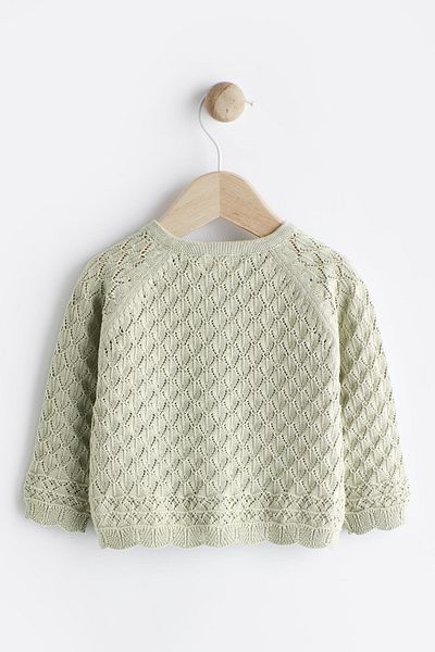 Next Baby Green Knitted - 100% Cotton Baby Cardigan, Sage