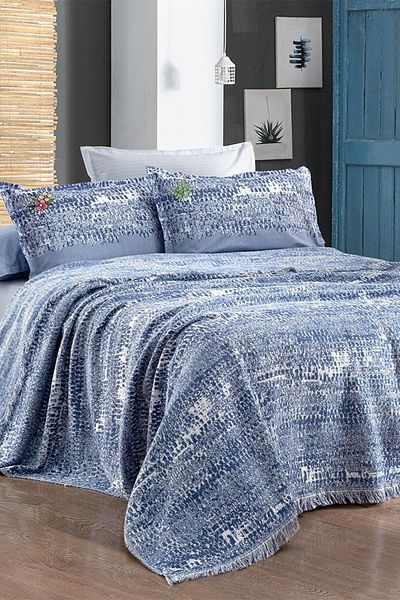 Sarev Darcia Indigo Single Pique Set - 100% Cotton, Dyed Thread