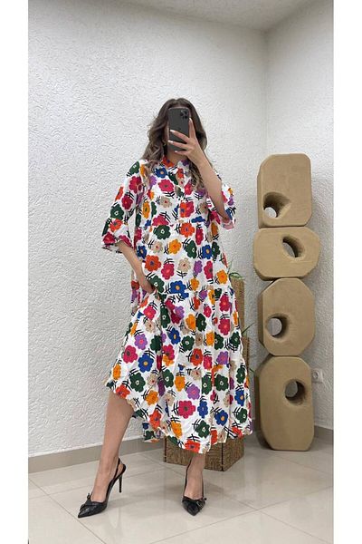 ZF BUTİK HEMDKLEID MULTICOLOR FAKIR ÄRMEL DOMINANT KRAGEN