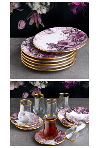 umut züccaciye morçiçek 18 parça pasta takımı çay bardaklı