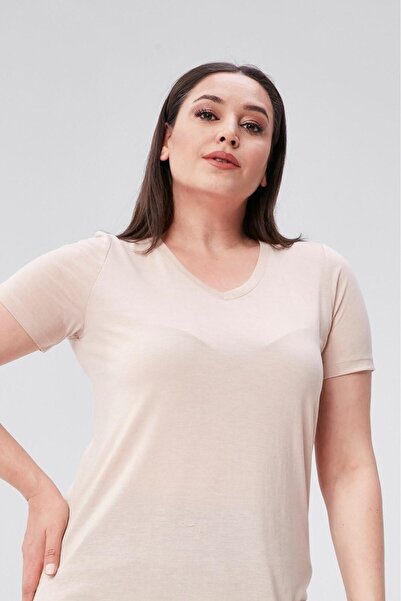 Seamoda Μπλουζάκι Basic Βαμβακερό με λαιμόκοψη V μεγάλου μεγέθους-ΜΠΕΖ