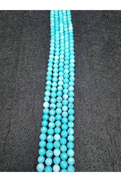 Yüksel Boncuk 8 mm Turquoise Stone Facet Cut Natural Stone String