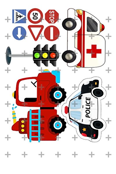 Lyroni Yenilebilir Şeker Kağıt Ambulans Itfaye Polis Arabalar Temalı Pasta Süsleme