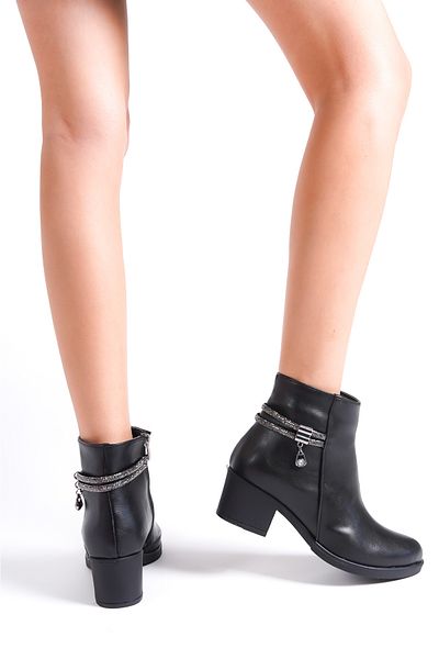BAKGİY Black Skin Women's Jewelled Boots BG1071-116-0002