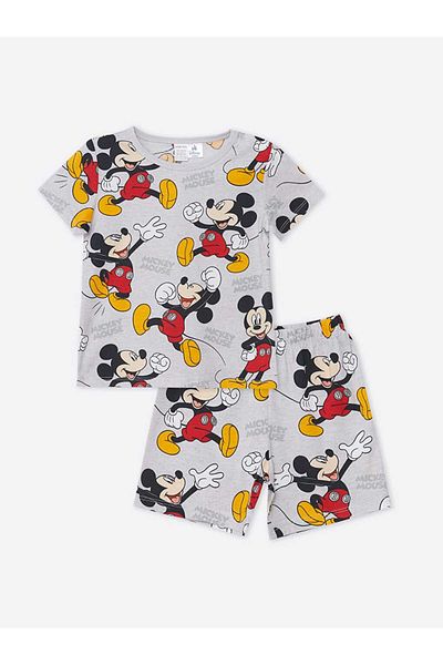 LC Waikiki LCW baby Crew Neck Short Sleeve Mickey Mouse Printed Baby Boy Pajamas Set with Shorts